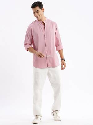 men's long sleeves solid slim fit pink shirt 5