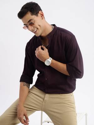 men's long sleeves solid slim fit purple shirt 1