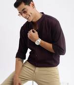 men's long sleeves solid slim fit purple shirt