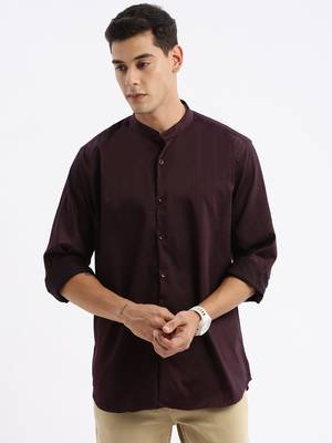 men's long sleeves solid slim fit purple shirt 2