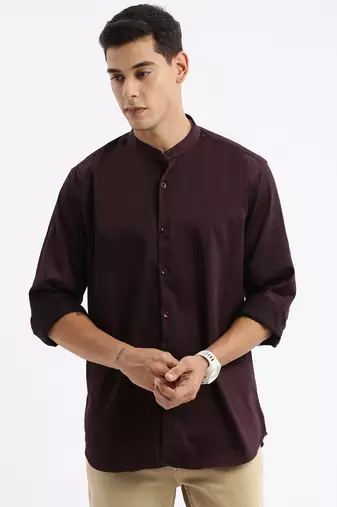 men's long sleeves solid slim fit purple shirt