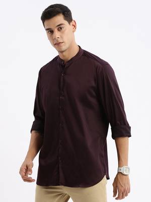 men's long sleeves solid slim fit purple shirt 3