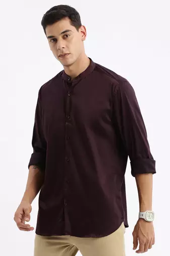 men's long sleeves solid slim fit purple shirt
