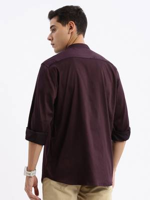 men's long sleeves solid slim fit purple shirt 4