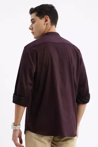 men's long sleeves solid slim fit purple shirt