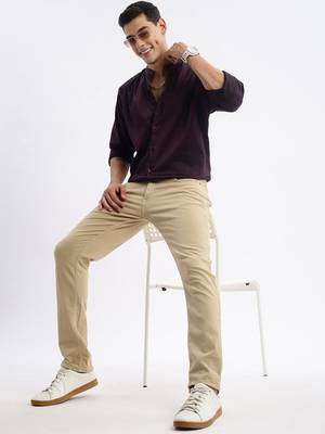 men's long sleeves solid slim fit purple shirt 5