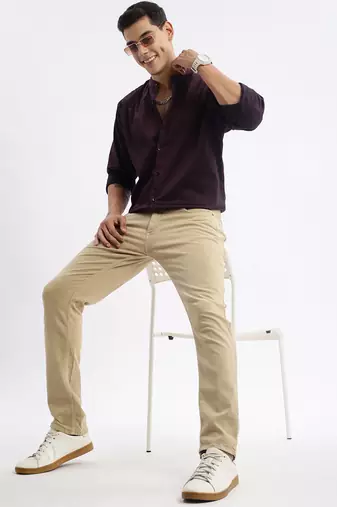 men's long sleeves solid slim fit purple shirt
