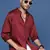 men's mandarin collar solid slim fit maroon shirt