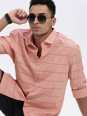 men's peach striped slim fit shirt 1