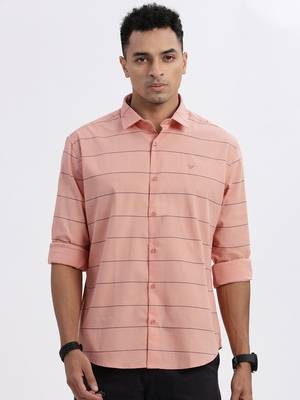 men's peach striped slim fit shirt 2