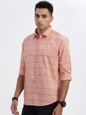 men's peach striped slim fit shirt 3
