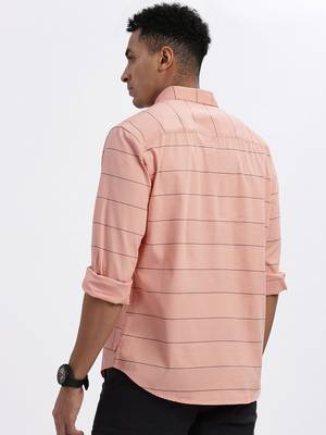 men's peach striped slim fit shirt 4