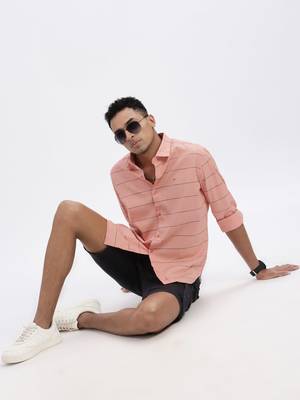 men's peach striped slim fit shirt 5