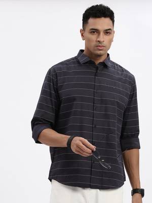 men's grey striped slim fit shirt 1