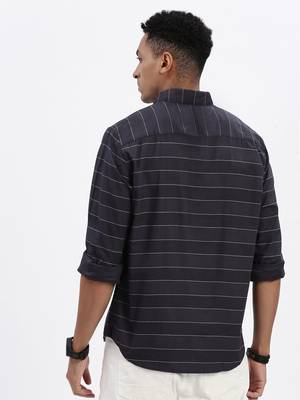 men's grey striped slim fit shirt 4