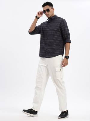 men's grey striped slim fit shirt 5