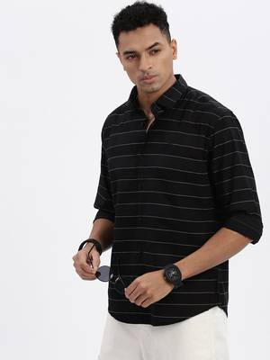 men's black striped slim fit shirt 1