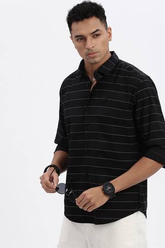 men's black striped slim fit shirt
