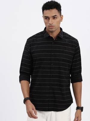 men's black striped slim fit shirt 2