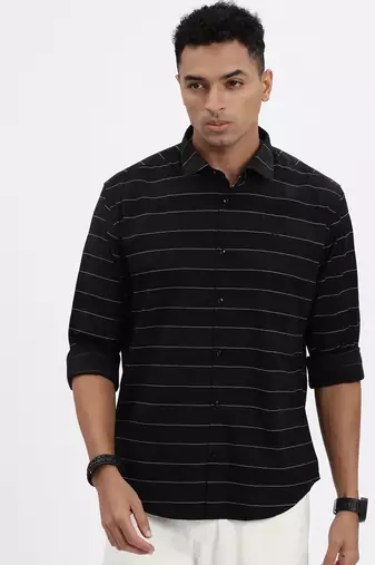 men's black striped slim fit shirt