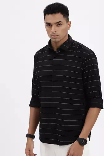 men's black striped slim fit shirt