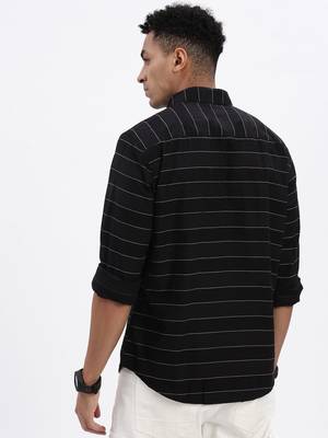 men's black striped slim fit shirt 4