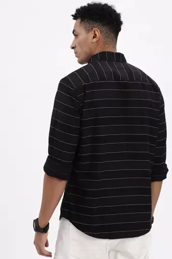 men's black striped slim fit shirt