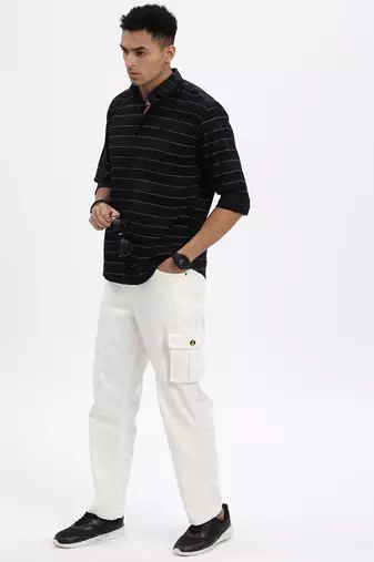 men's black striped slim fit shirt