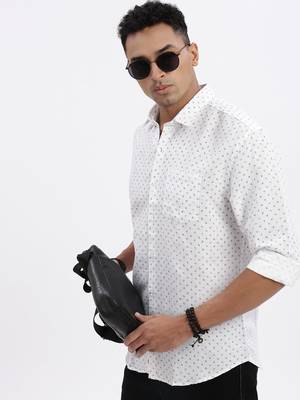 men's white micro ditsy slim fit shirt 1