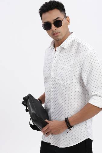 men's white micro ditsy slim fit shirt