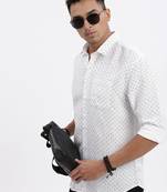 men's white micro ditsy slim fit shirt