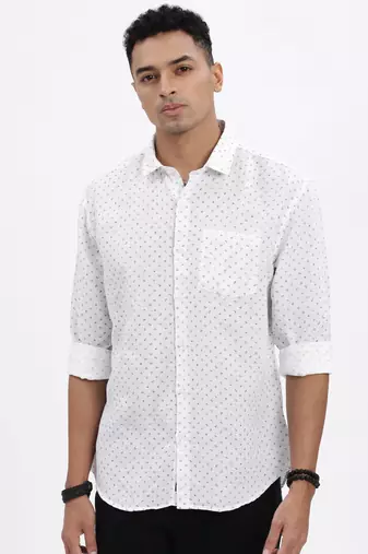 men's white micro ditsy slim fit shirt