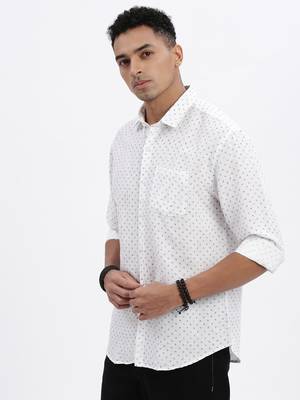 men's white micro ditsy slim fit shirt 3