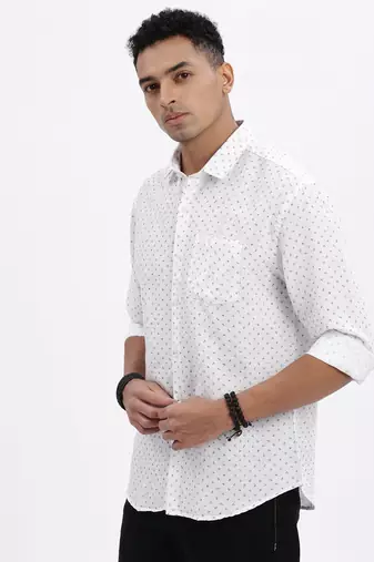 men's white micro ditsy slim fit shirt
