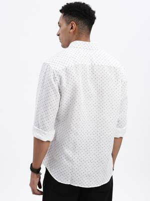 men's white micro ditsy slim fit shirt 4