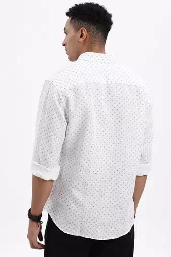 men's white micro ditsy slim fit shirt