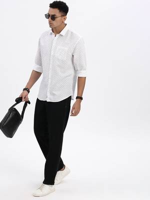 men's white micro ditsy slim fit shirt 5