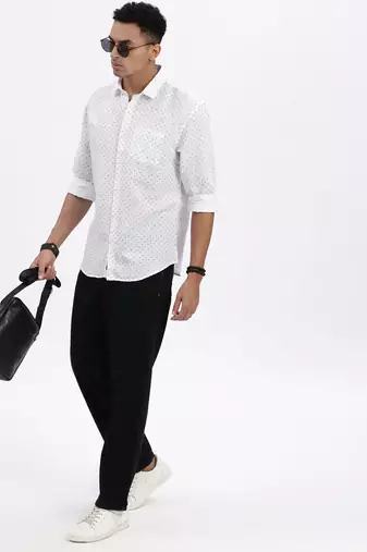 men's white micro ditsy slim fit shirt