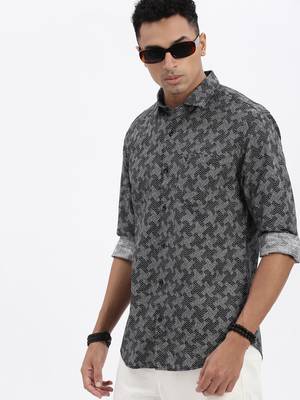 men's black geometric slim fit shirt 1