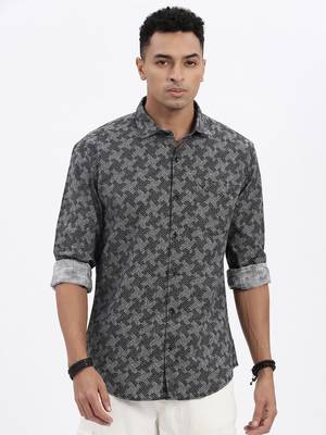 men's black geometric slim fit shirt 2