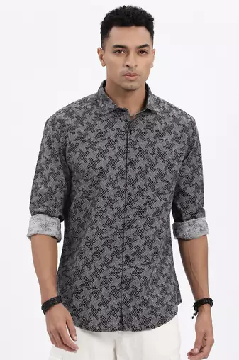 men's black geometric slim fit shirt