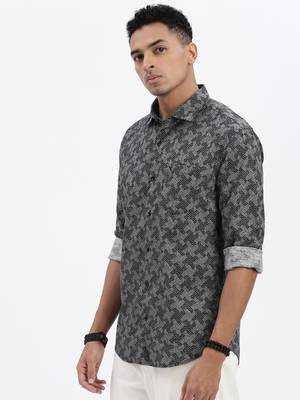 men's black geometric slim fit shirt 3