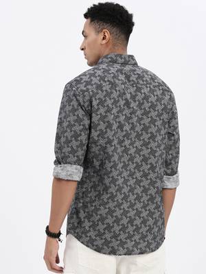 men's black geometric slim fit shirt 4