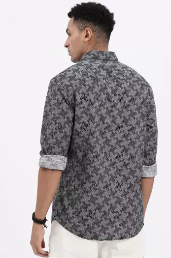 men's black geometric slim fit shirt