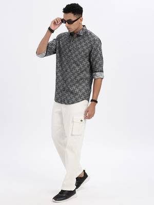 men's black geometric slim fit shirt 5