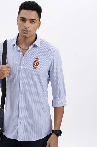 men's blue striped slim fit shirt