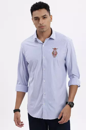 men's blue striped slim fit shirt
