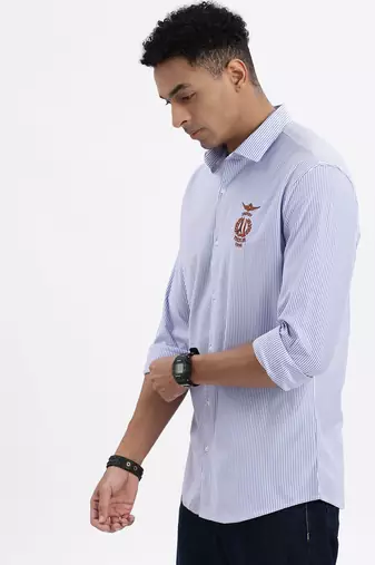 men's blue striped slim fit shirt