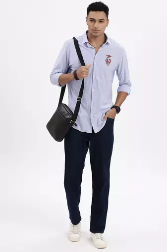 men's blue striped slim fit shirt