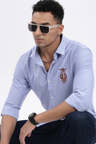 men's blue striped slim fit shirt